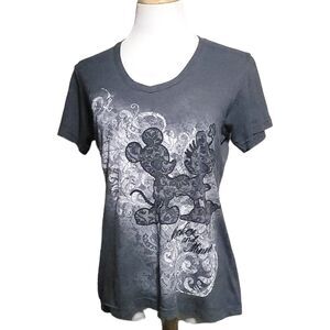 Disney Store Shirt Womens Large Gray Graphic Organic Mickey Minnie Holding Hands